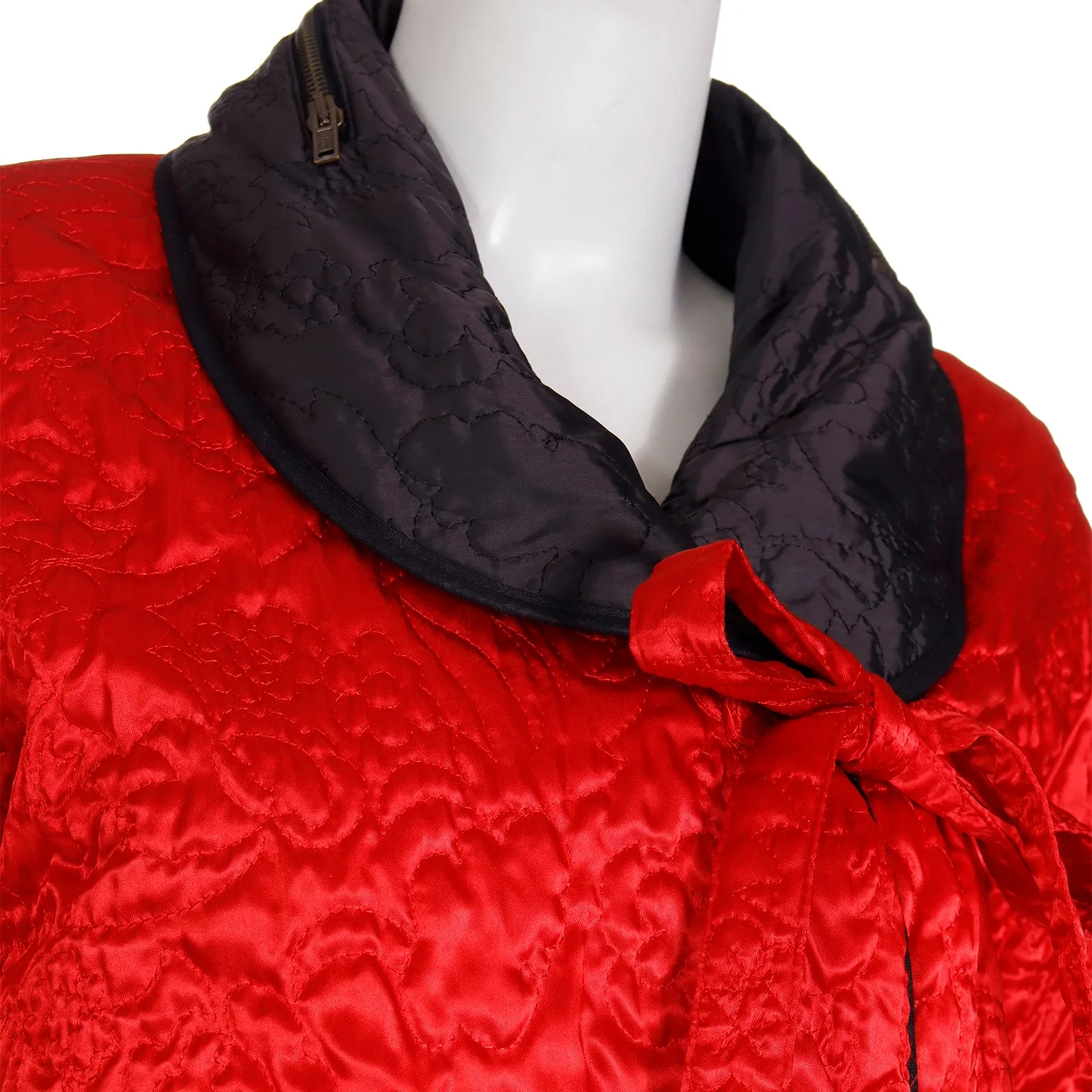 1980s Sonia Rykiel Vintage Reversible Quilted Red & Black Coat W Hood