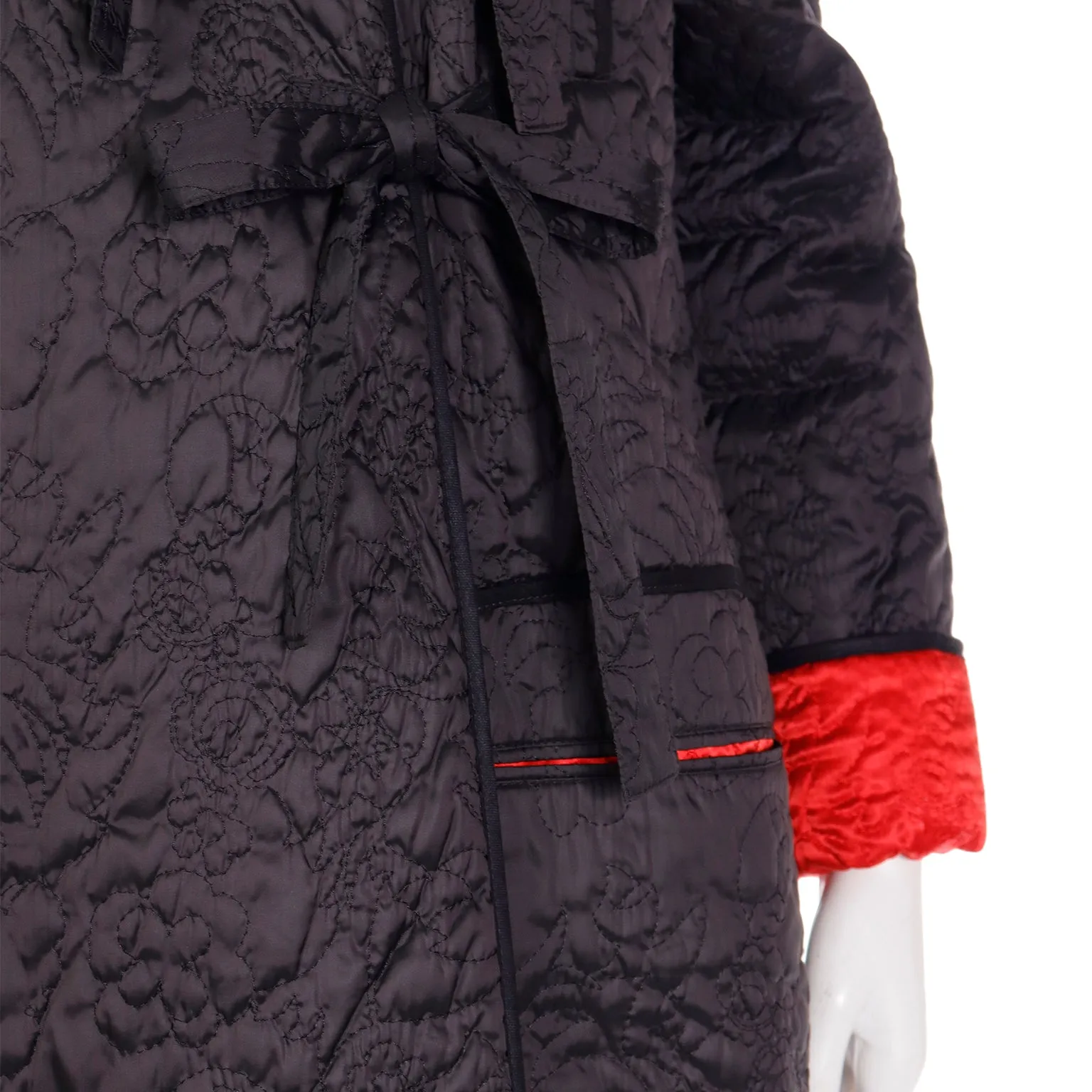 1980s Sonia Rykiel Vintage Reversible Quilted Red & Black Coat W Hood