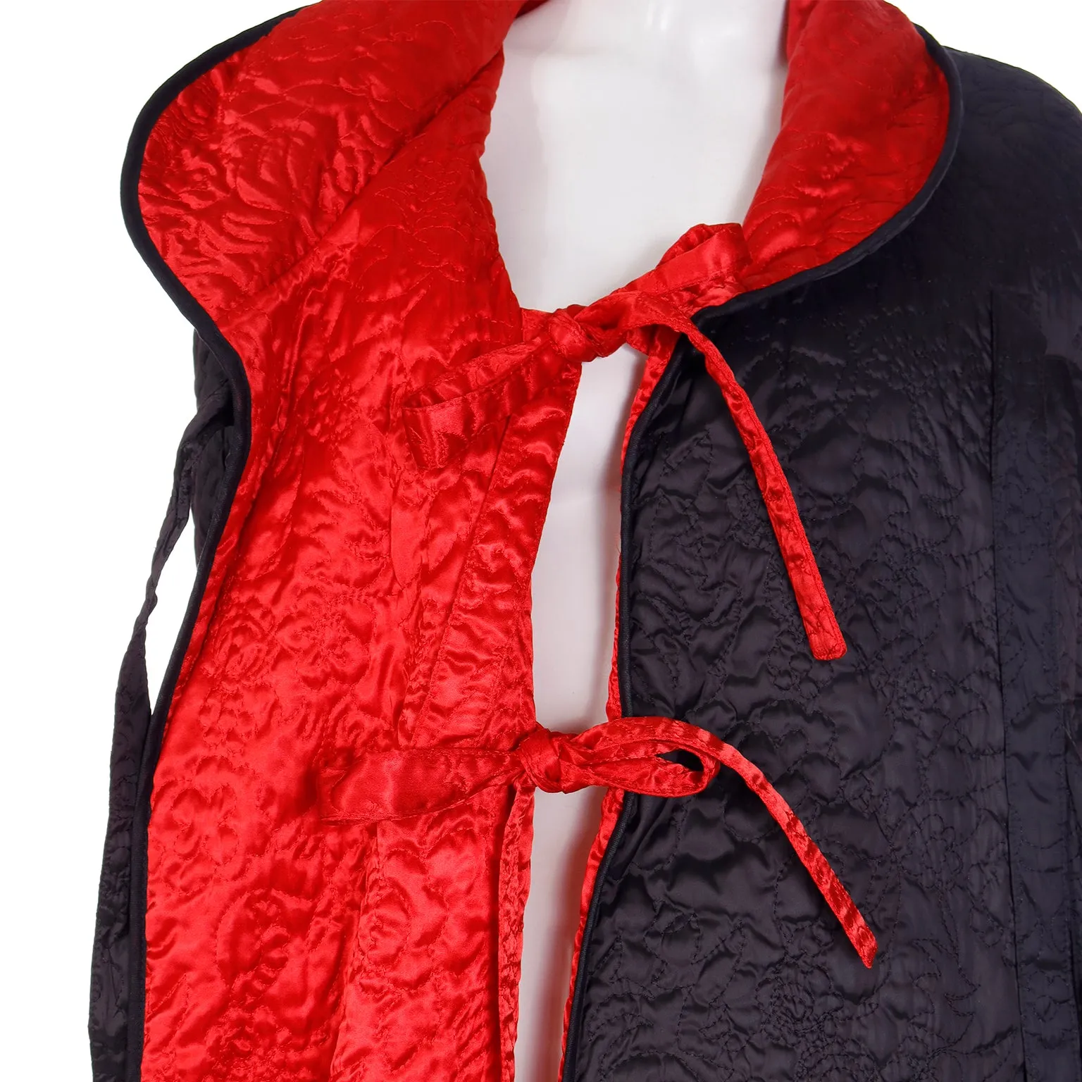 1980s Sonia Rykiel Vintage Reversible Quilted Red & Black Coat W Hood