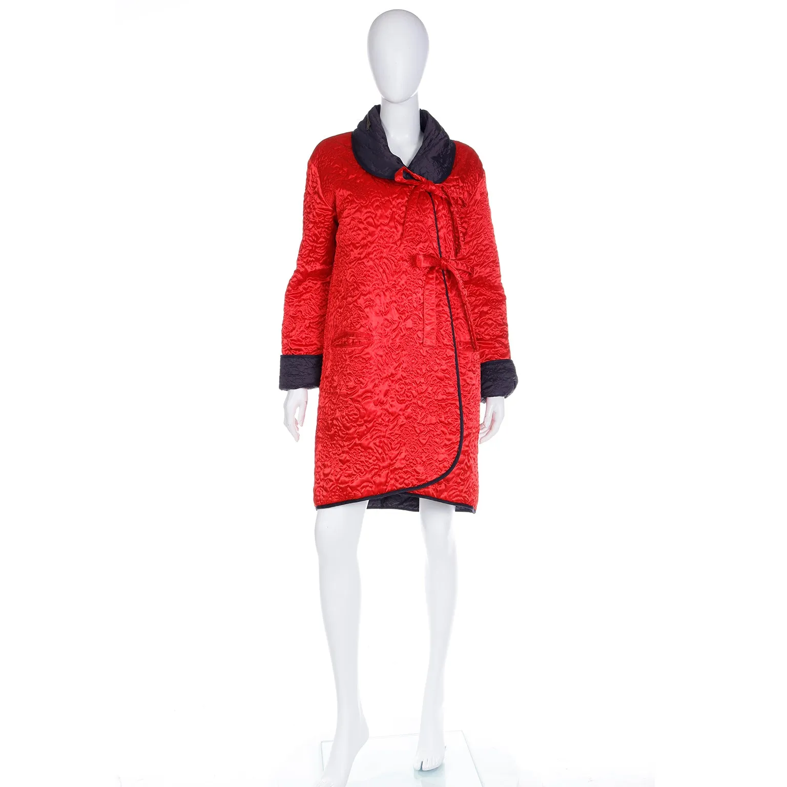 1980s Sonia Rykiel Vintage Reversible Quilted Red & Black Coat W Hood