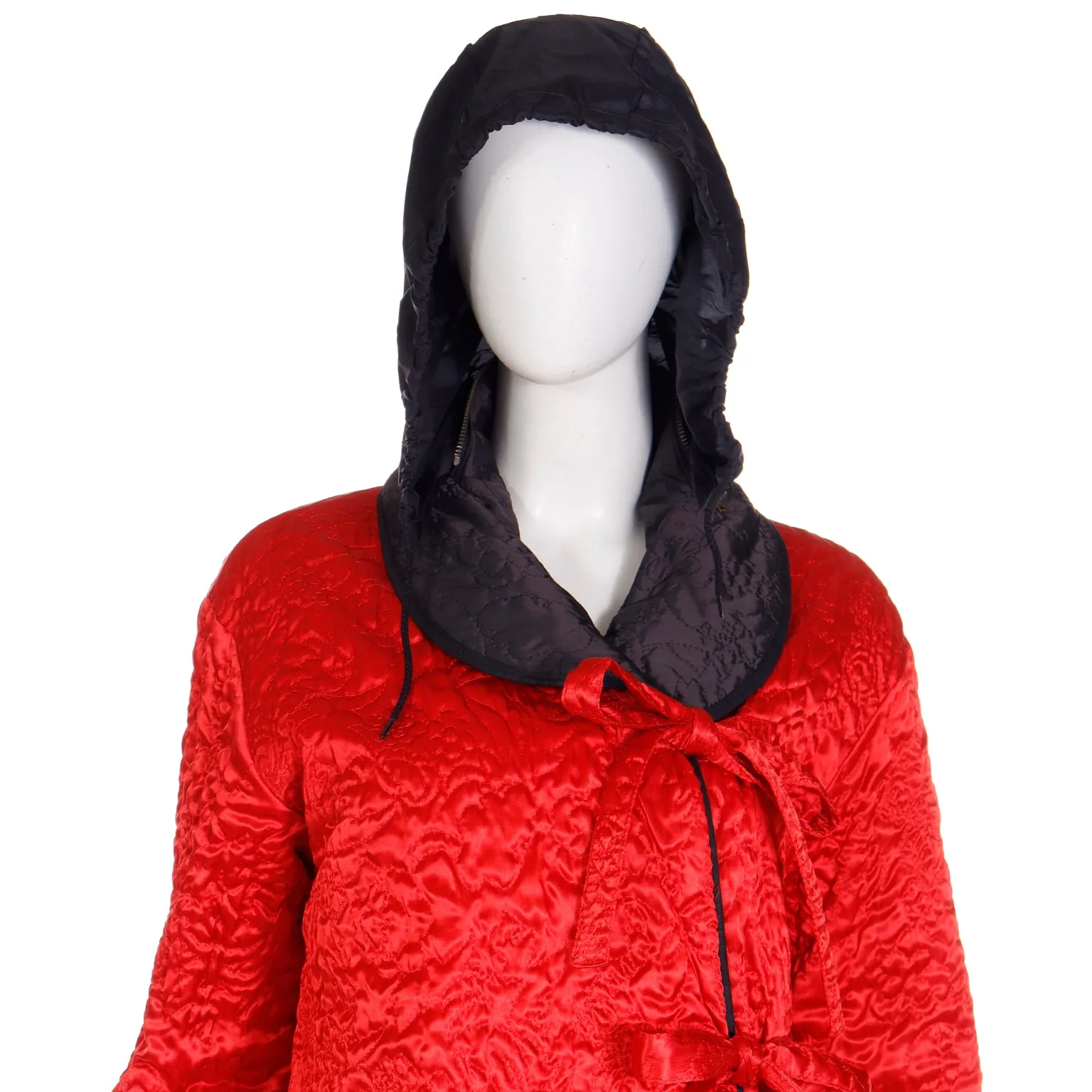 1980s Sonia Rykiel Vintage Reversible Quilted Red & Black Coat W Hood