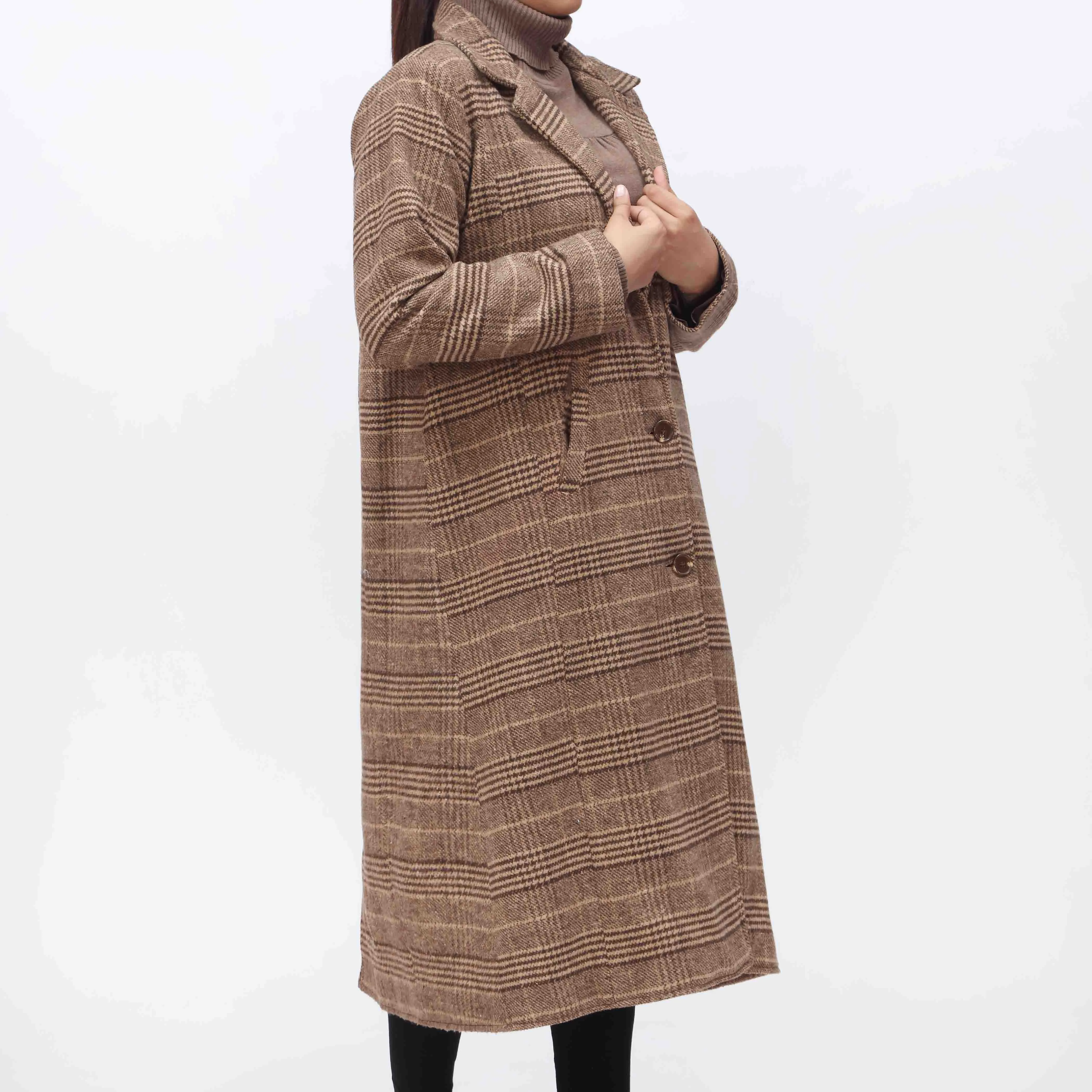 1PC- Woolen Checkered Coat PW3064