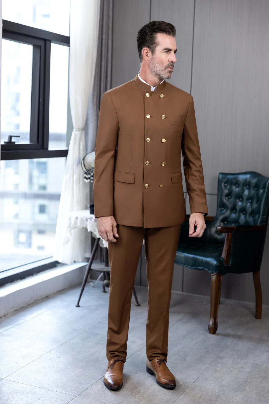 2 Piece Double Breasted Stand Lapel Men's Suit