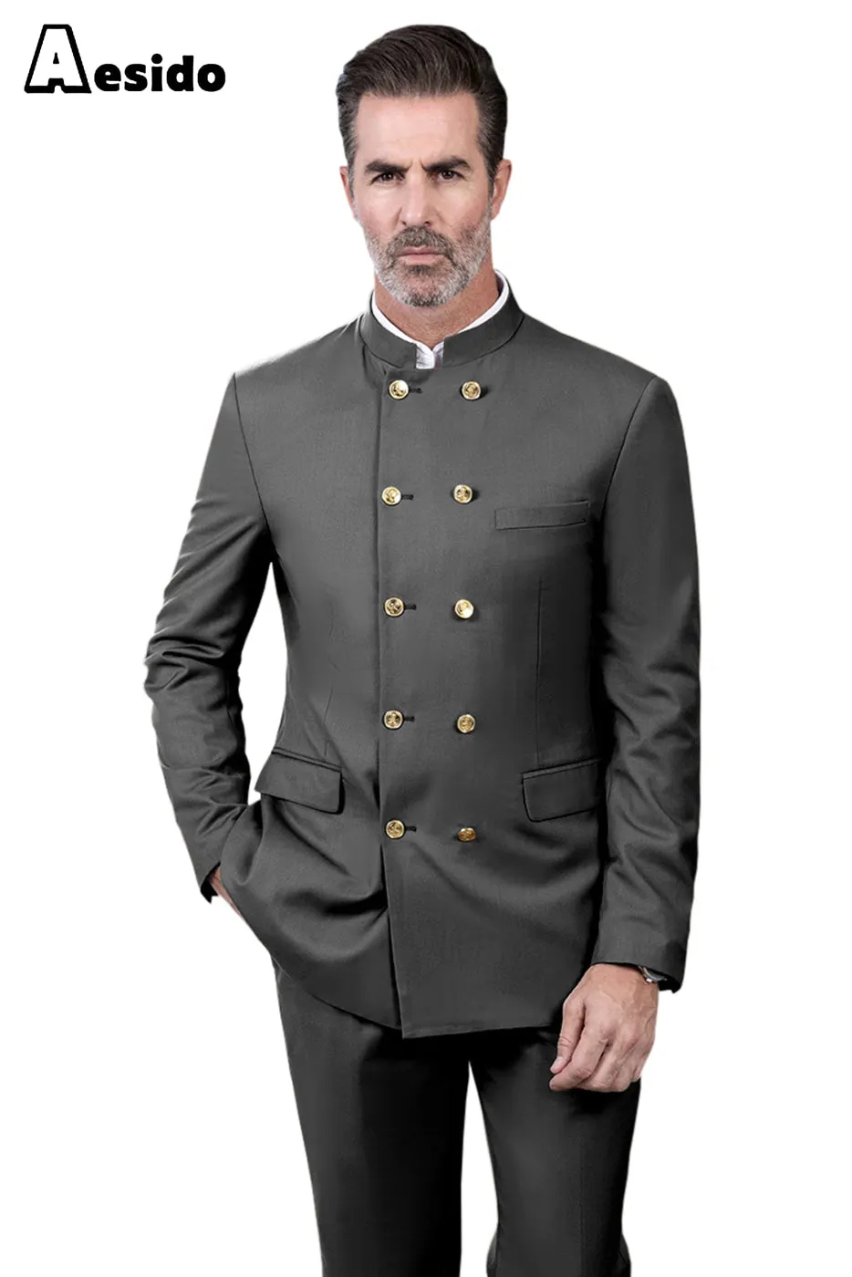 2 Piece Double Breasted Stand Lapel Men's Suit