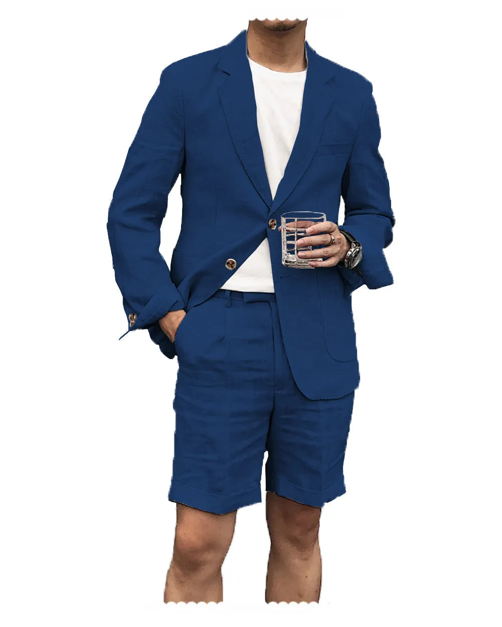 2 Pieces Casual Mens Suit Regular Fit Linen(Blazer   Shorts)