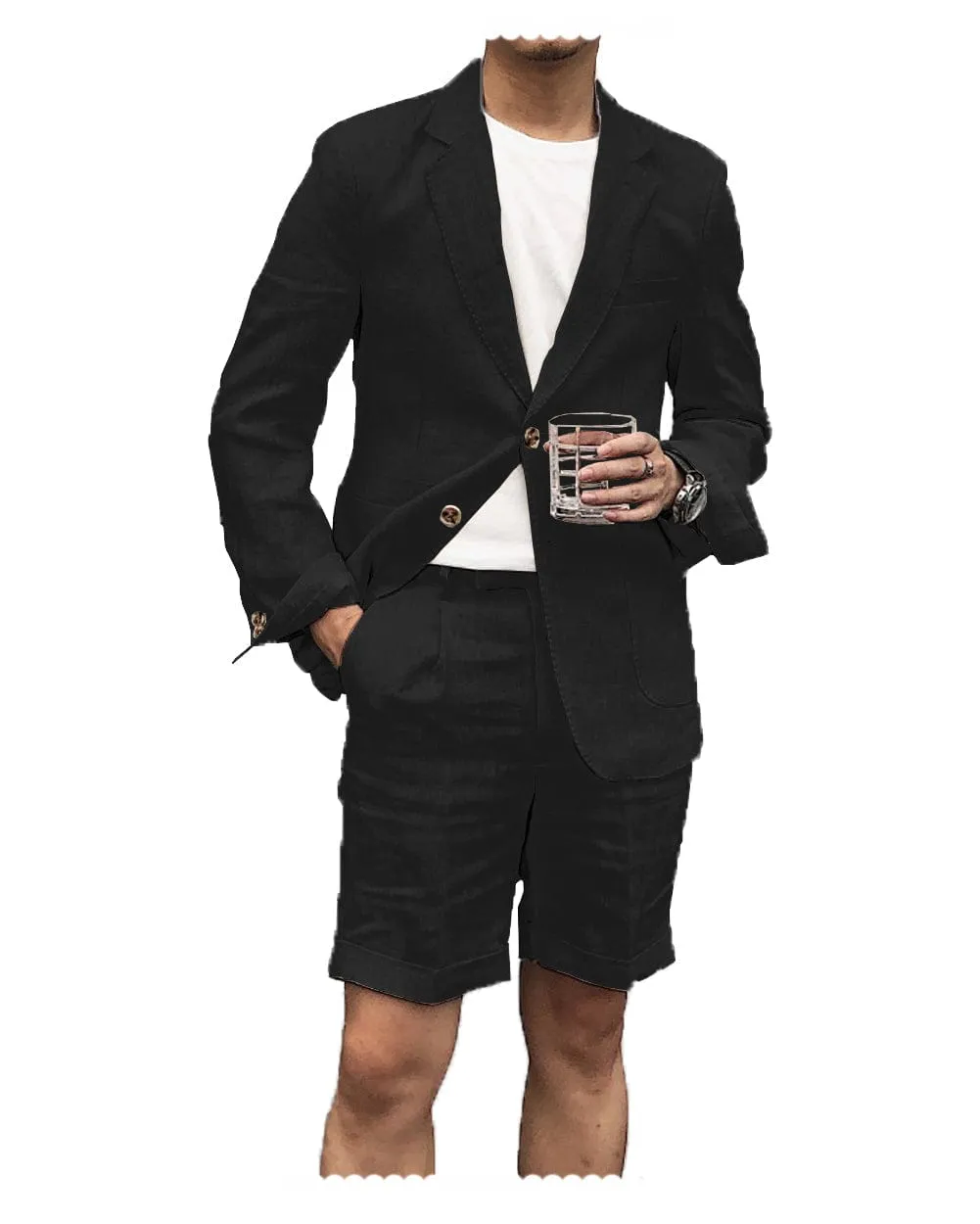 2 Pieces Casual Mens Suit Regular Fit Linen(Blazer   Shorts)