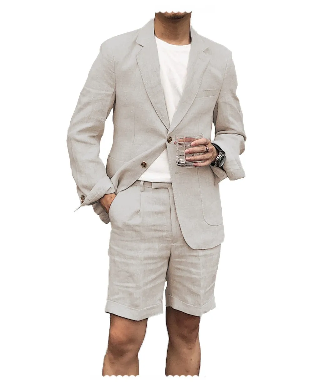 2 Pieces Casual Mens Suit Regular Fit Linen(Blazer   Shorts)