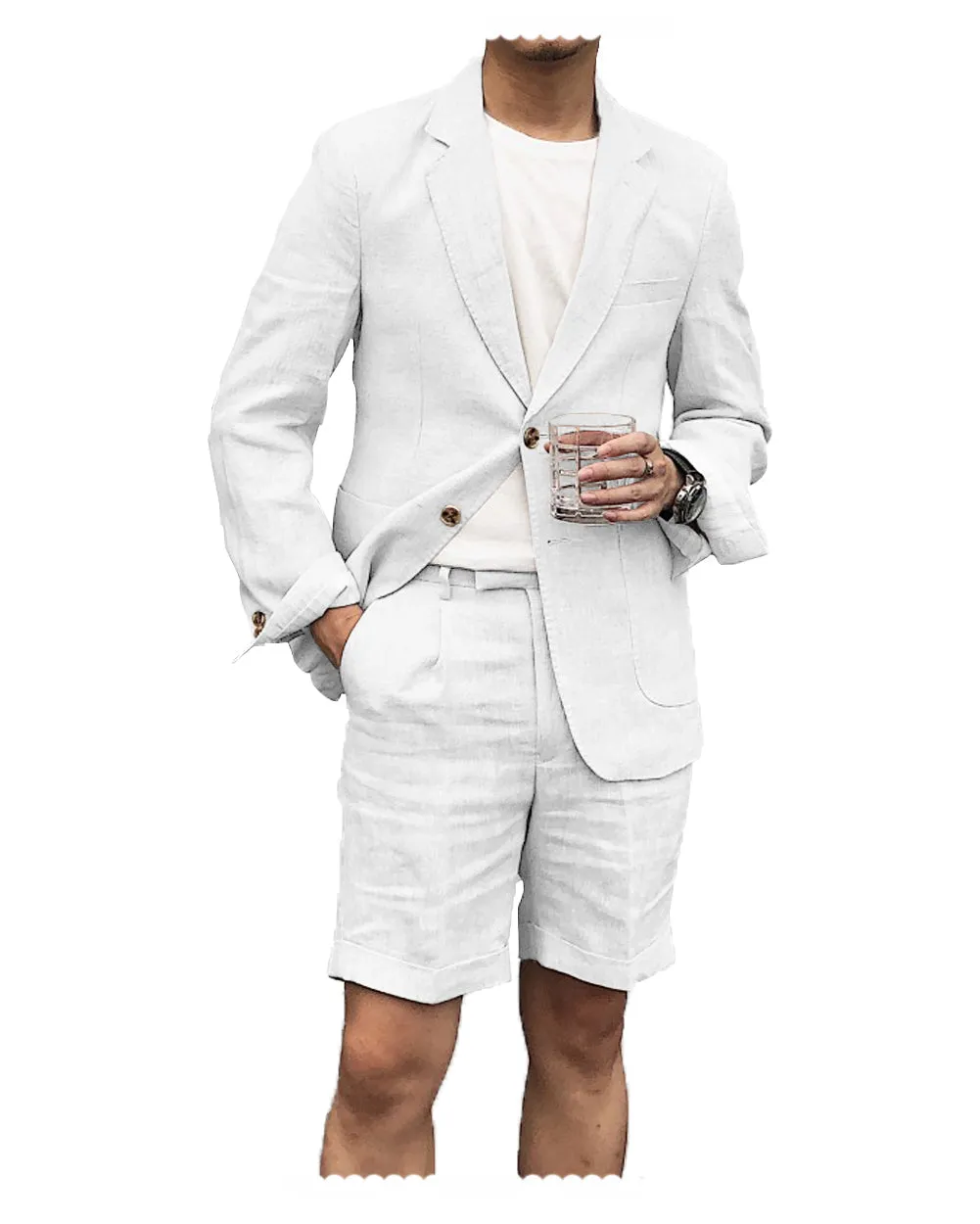 2 Pieces Casual Mens Suit Regular Fit Notch Lapel Flat Blazer For Leisure(Blazer   Shorts)