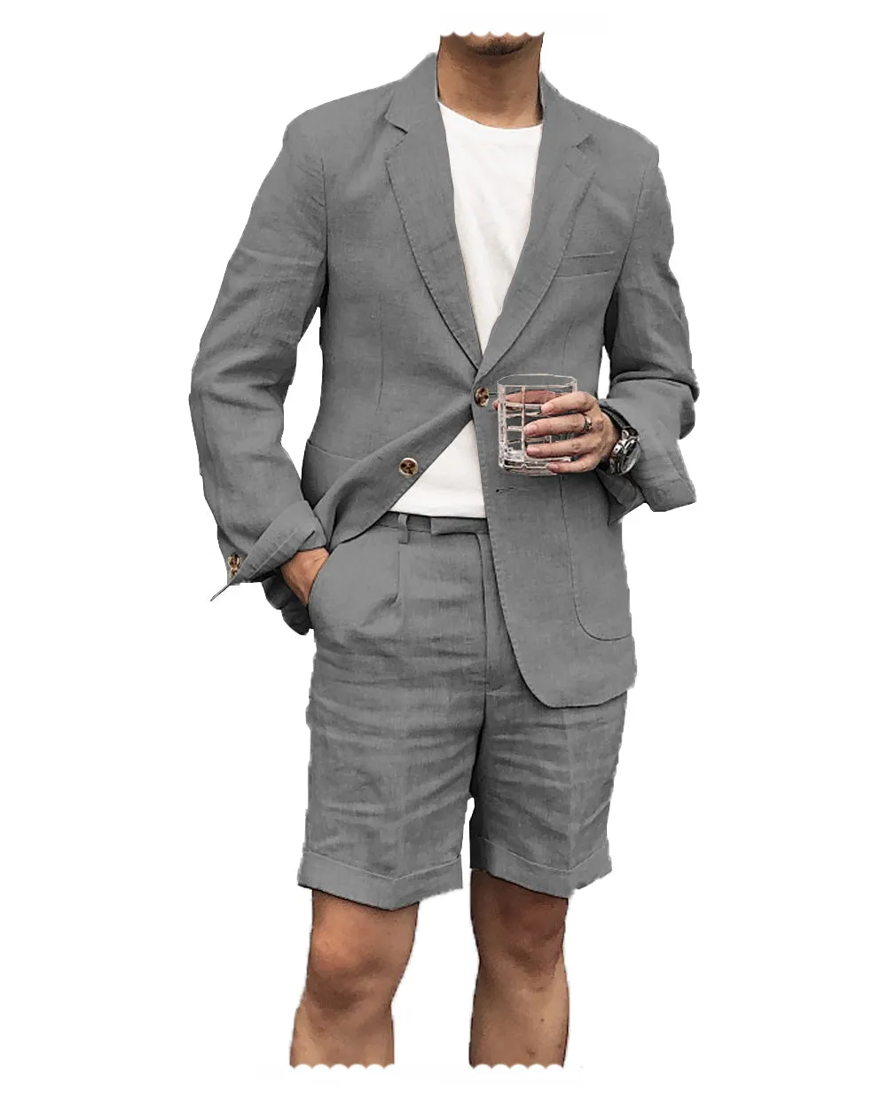 2 Pieces Casual Mens Suit Regular Fit Notch Lapel Flat Blazer For Leisure(Blazer   Shorts)