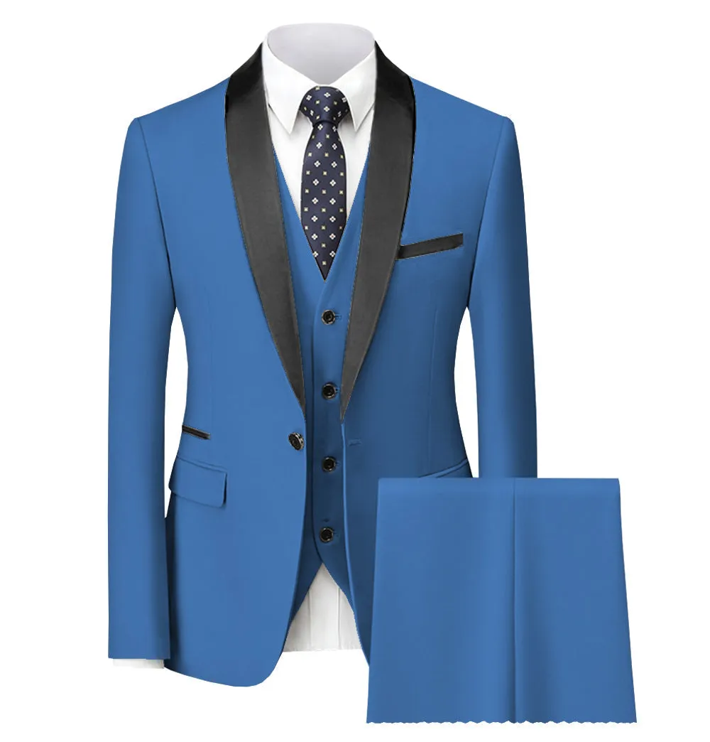 3 Piece Single Button Closure Shawl Lapel Men's Suit (Blazer Vest Pants)