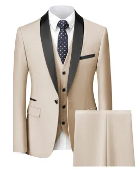 3 Piece Single Button Closure Shawl Lapel Men's Suit (Blazer Vest Pants)