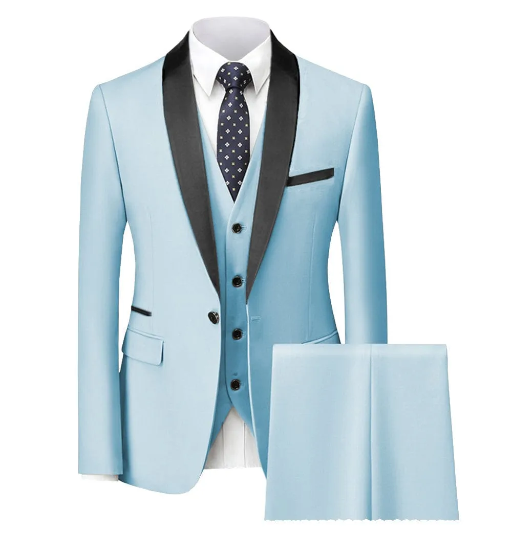 3 Piece Single Button Closure Shawl Lapel Men's Suit (Blazer Vest Pants)