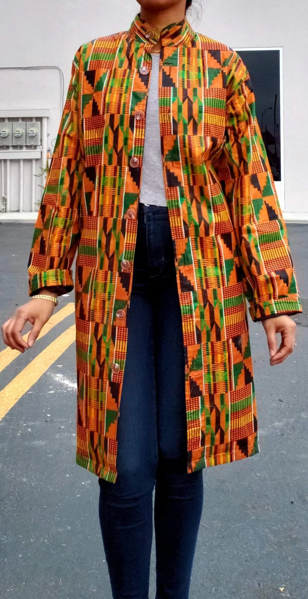 440 Button Down Dress Coat- Traditional African  Kente