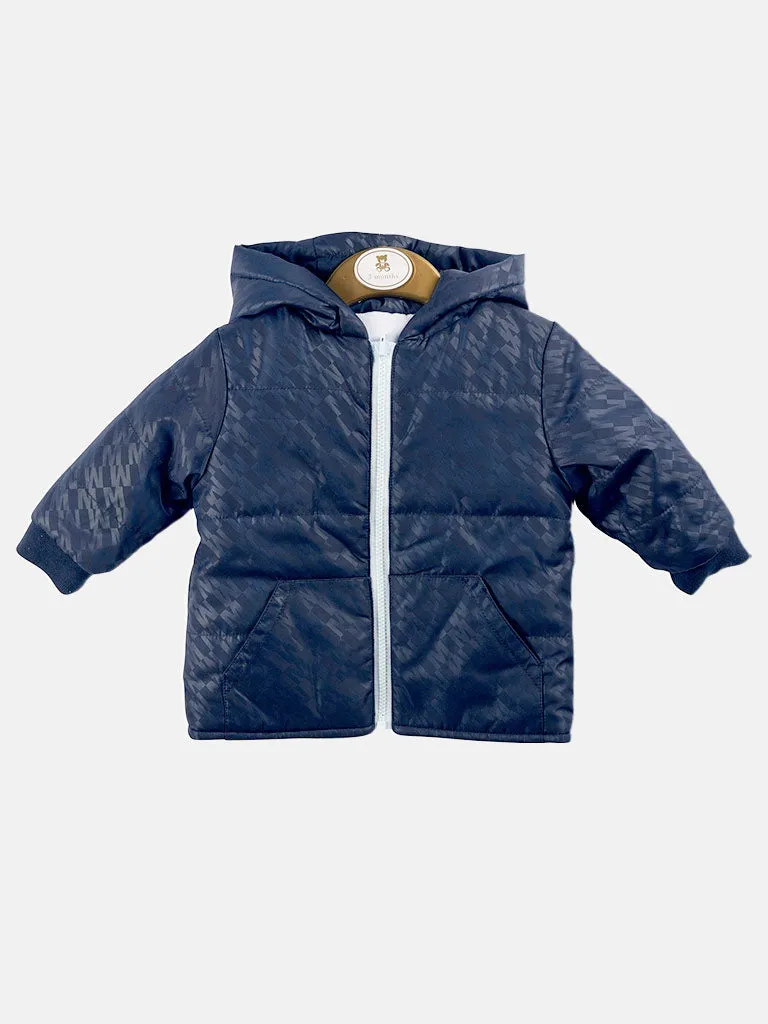 Baby Boy Mintini Puffer Hooded Jacket Reversible - Dark Navy / Baby Blue