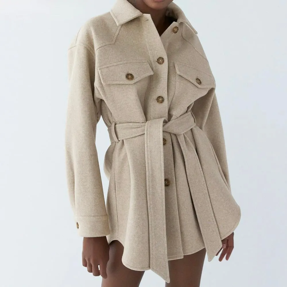 Belt Loose Woolen Coat