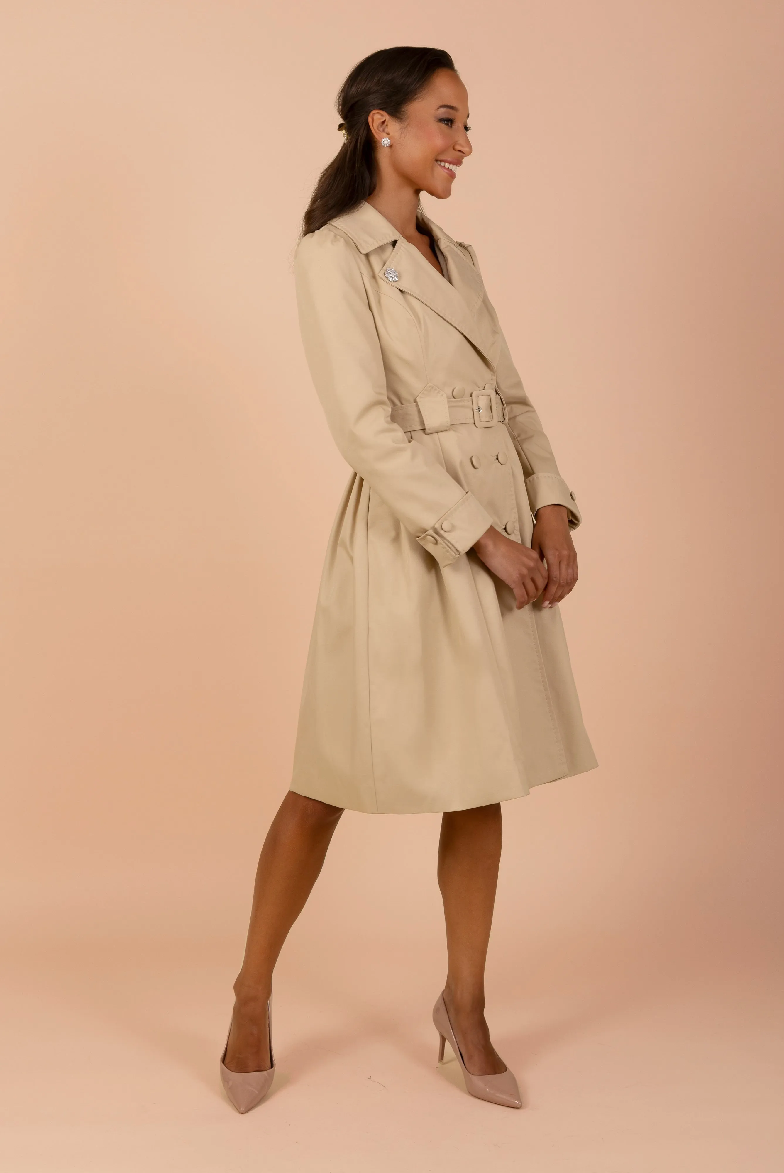 'Bergman' Cotton Gaberdine Dress Trench Coat in Cammello