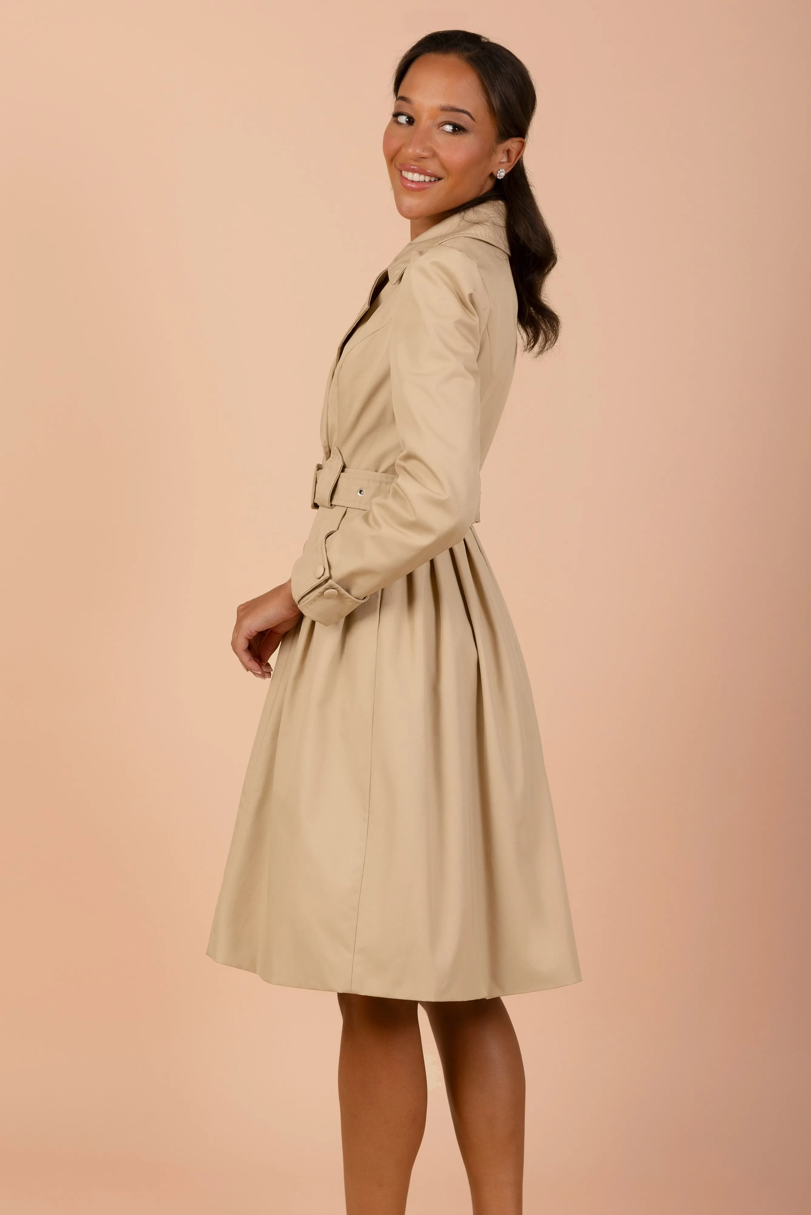 'Bergman' Cotton Gaberdine Dress Trench Coat in Cammello