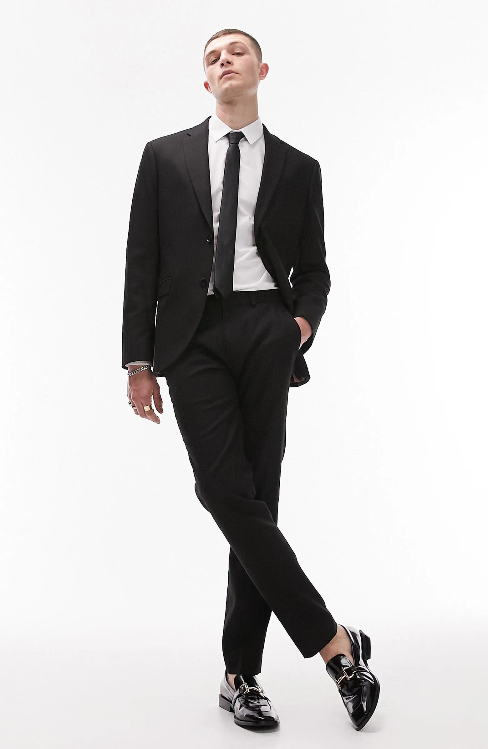 Black 2 Piece Notch Lapel Fashionable Slim Fit Mens Suit (Blazer Pants)