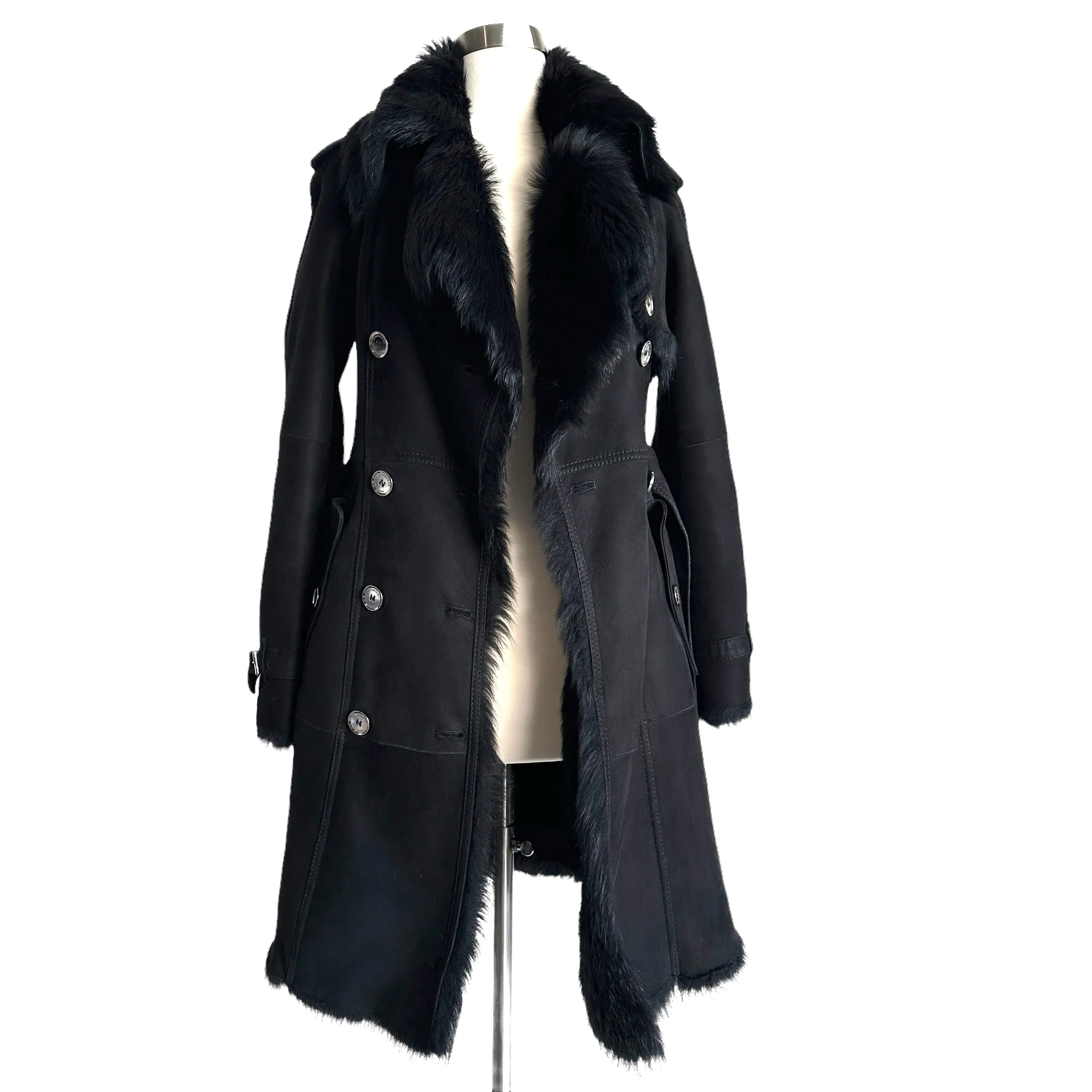 Black Fur Trench Coat - 4