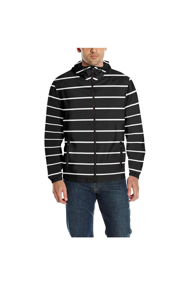 Black Striped All Over Print Quilted Windbreaker for Men (Model H35)