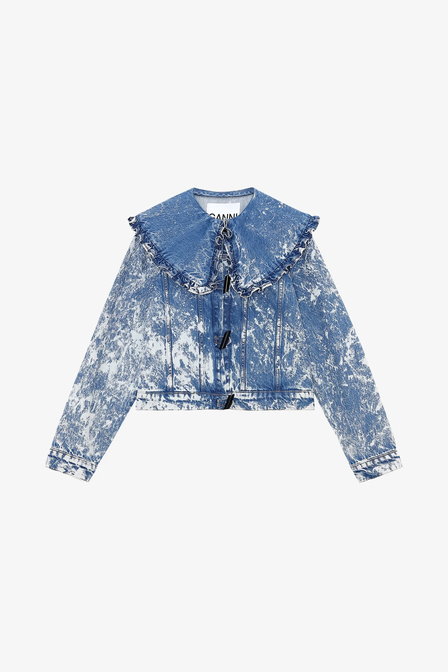 Bleach Denim Ruffle Collar Denim Jacket