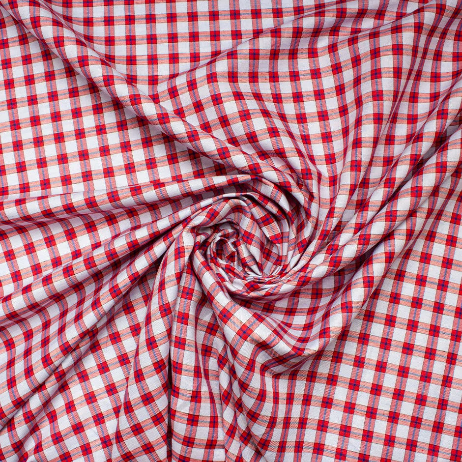 Blue & Red Linen & Cotton Check Shirting