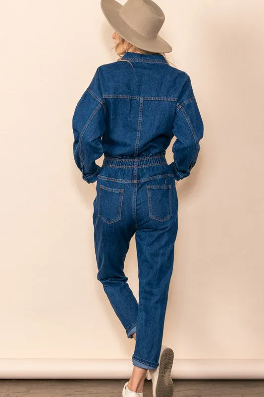 Blue Denim Vintage Look Canvas Denim Jumpsuit Coverall