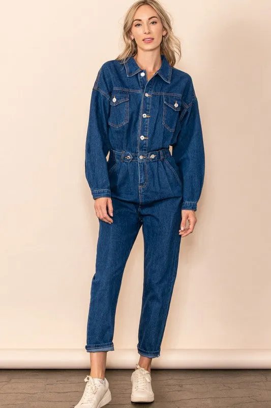 Blue Denim Vintage Look Canvas Denim Jumpsuit Coverall