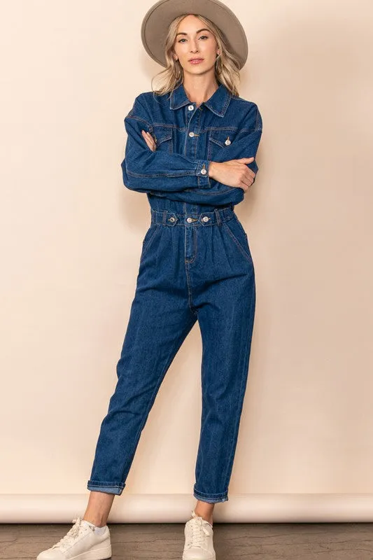 Blue Denim Vintage Look Canvas Denim Jumpsuit Coverall