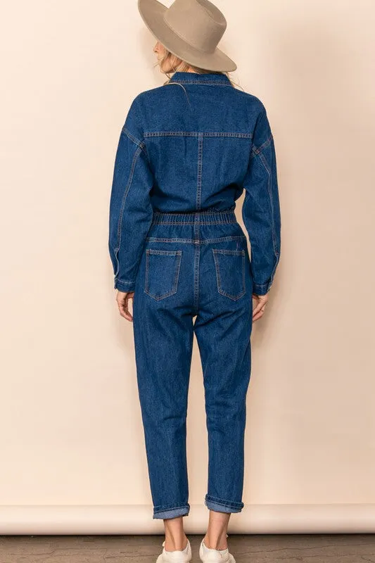 Blue Denim Vintage Look Canvas Denim Jumpsuit Coverall