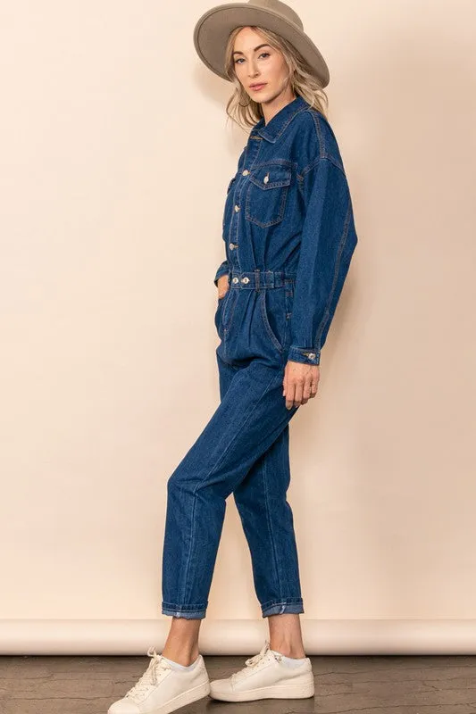 Blue Denim Vintage Look Canvas Denim Jumpsuit Coverall