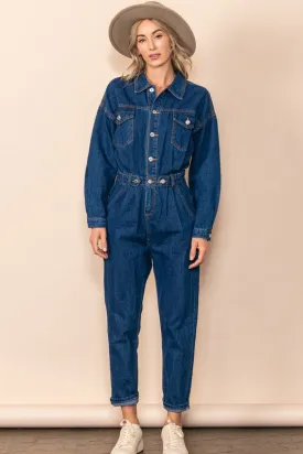 Blue Denim Vintage Look Canvas Denim Jumpsuit Coverall