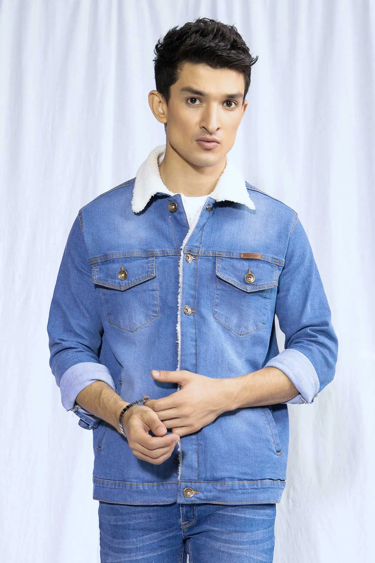 Blue Sherpa Collar Denim Jacket - W21 - MJ0001R