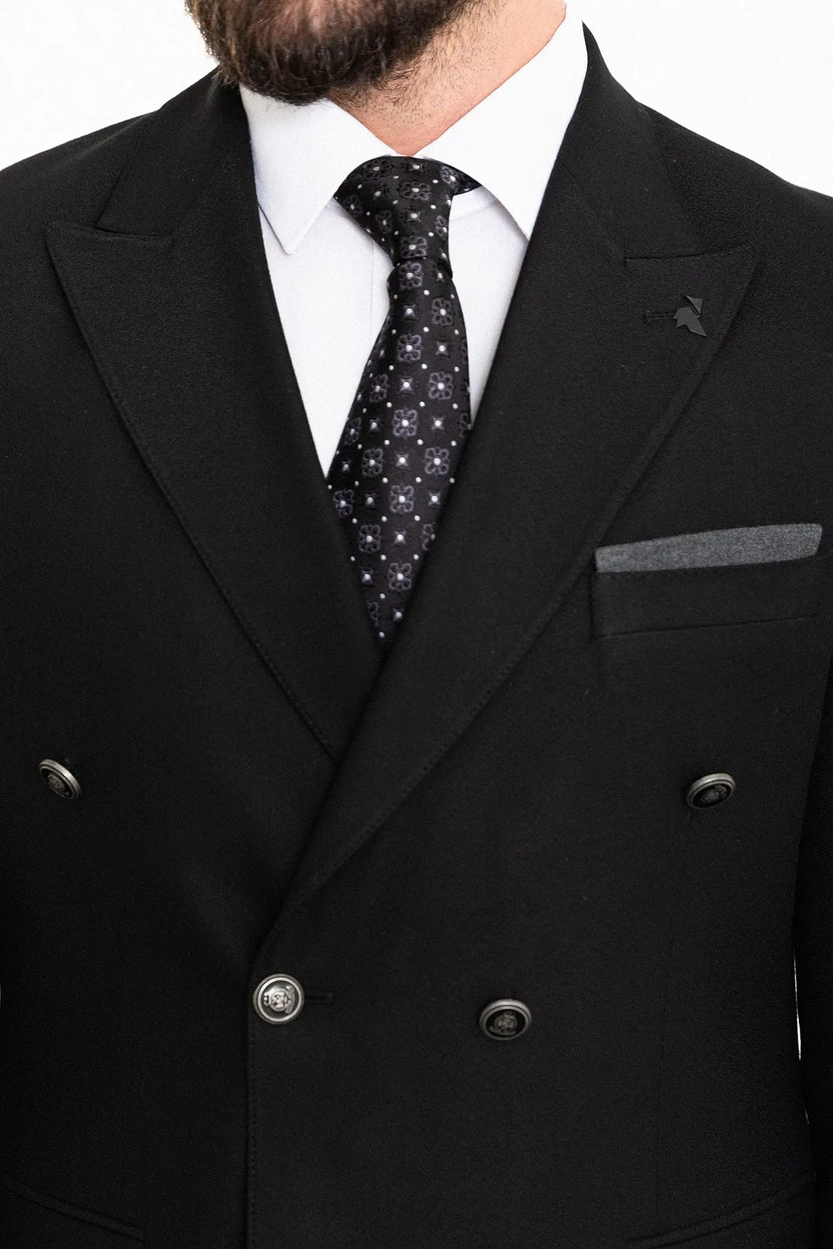 Bojoni Capena Black Double Breasted Slim Fit Suit