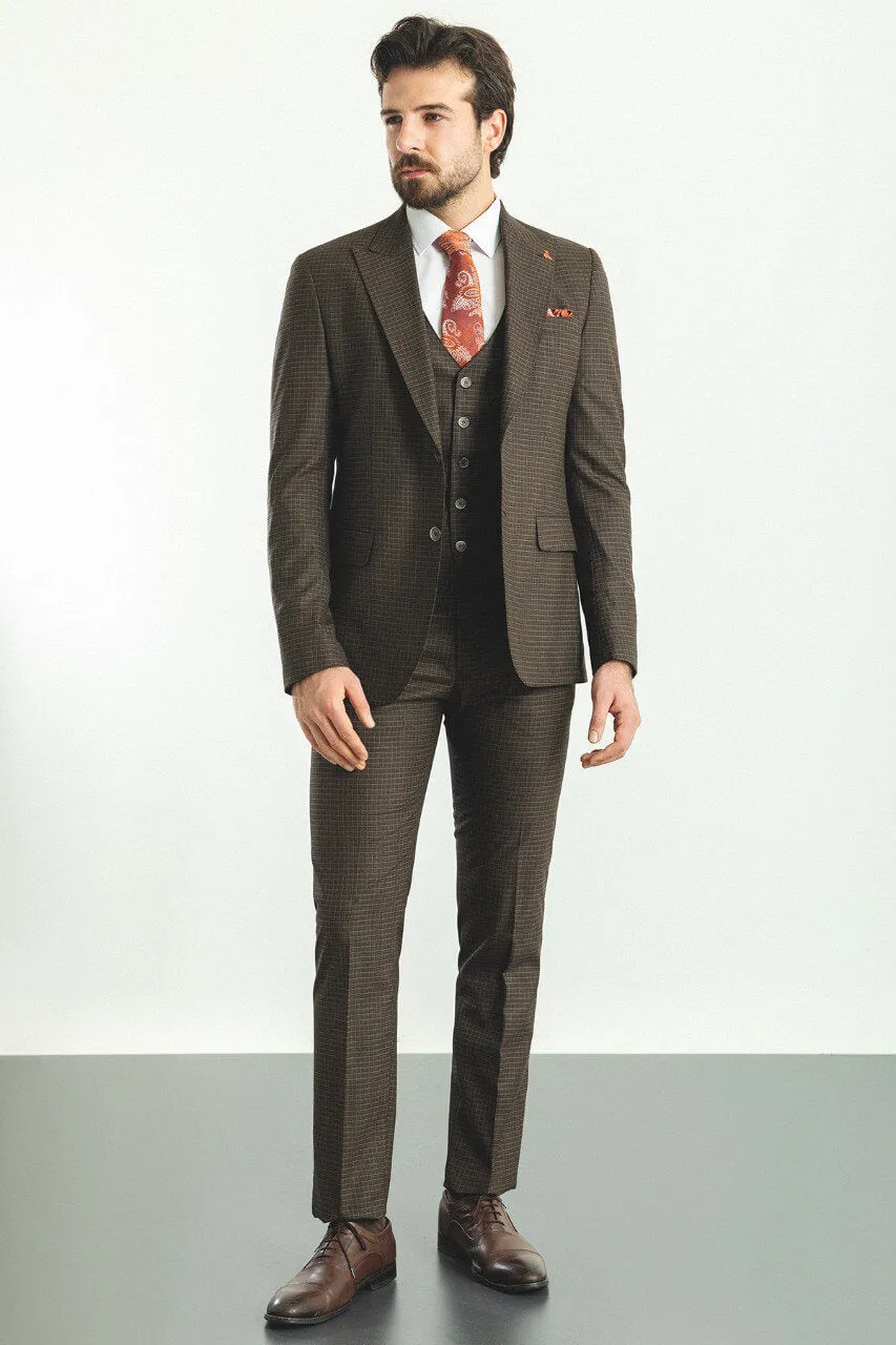 Brown Checkered 3-Piece Suit