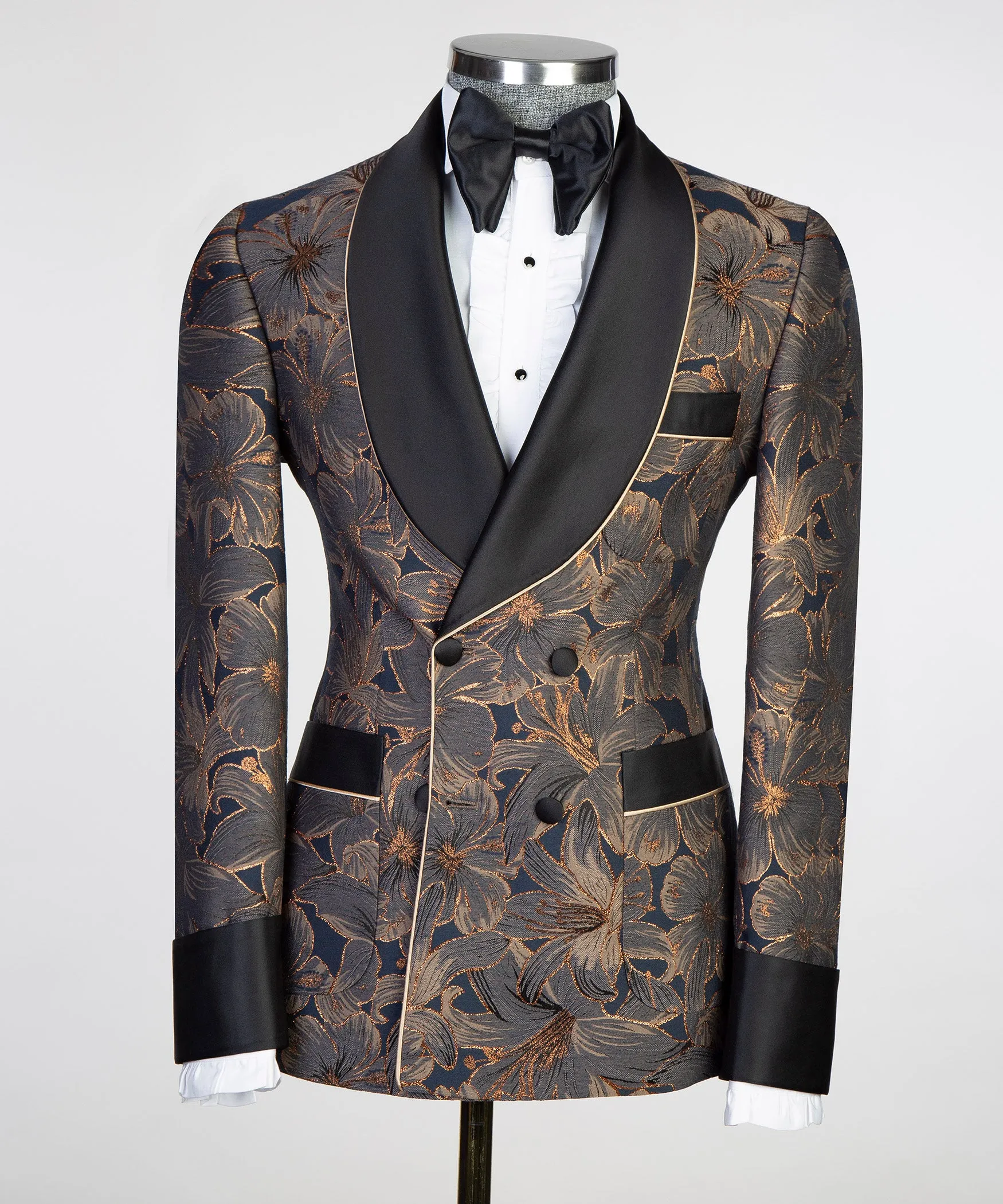 Brown Double Breasted Lapel Belted Suit