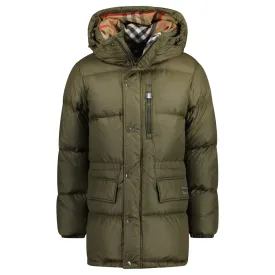 Burberry 'Haworth' Hooded Check Down Jacket Khaki