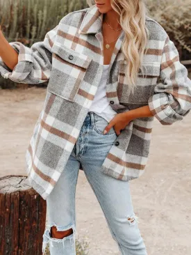 Checkered Button Woolen Coat