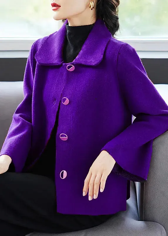 Classy Rose Peter Pan Collar Pockets  Woolen Coat Fall ML3298