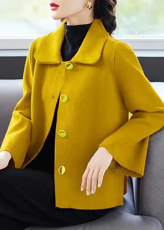 Classy Rose Peter Pan Collar Pockets  Woolen Coat Fall ML3298