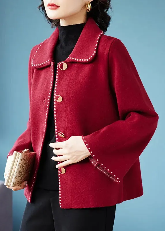 Classy Rose Peter Pan Collar Pockets  Woolen Coat Fall ML3298