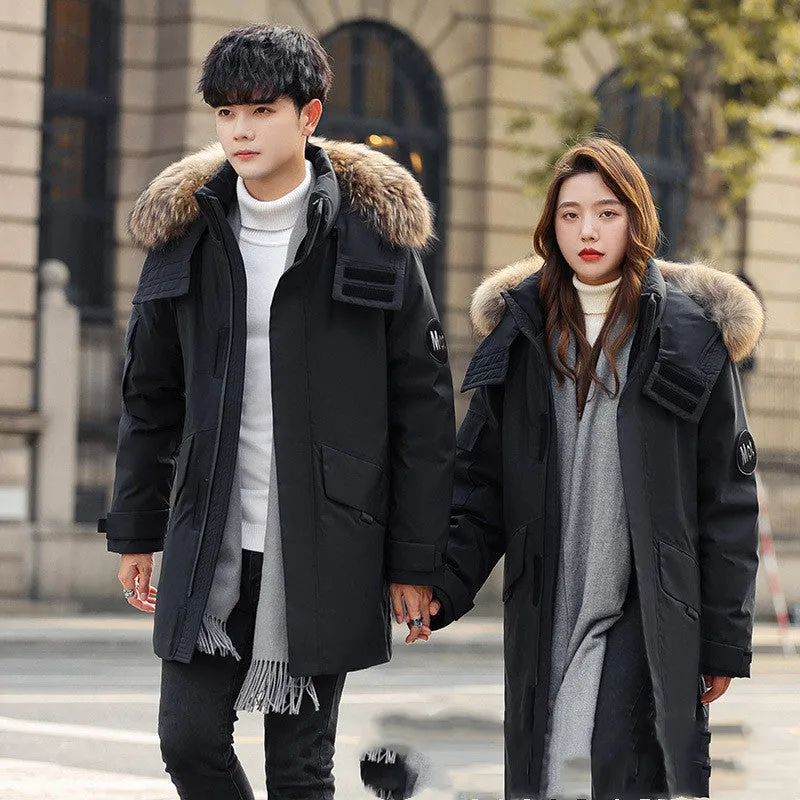 Couple Wear Down Jacket Men's And Women's Mid-length Youth Winter