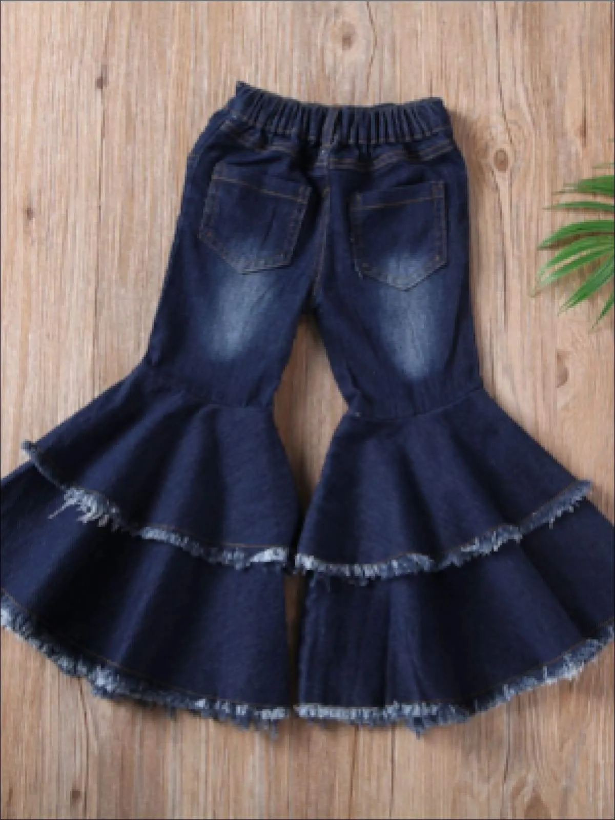 Dark Denim Frayed Bell Bottom Jeans