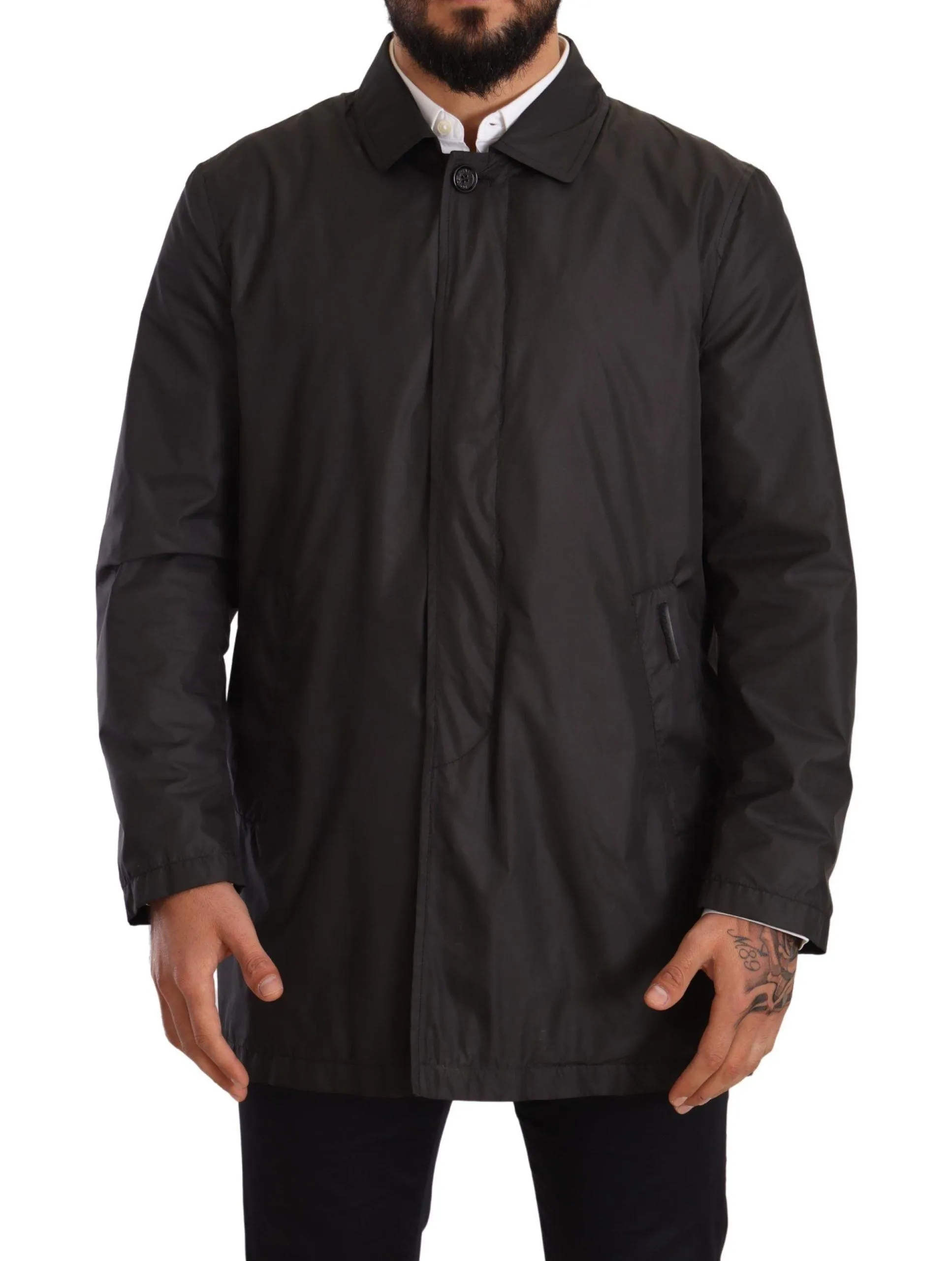 Dolce & Gabbana Black Polyester Mens Trench Coat Jacket