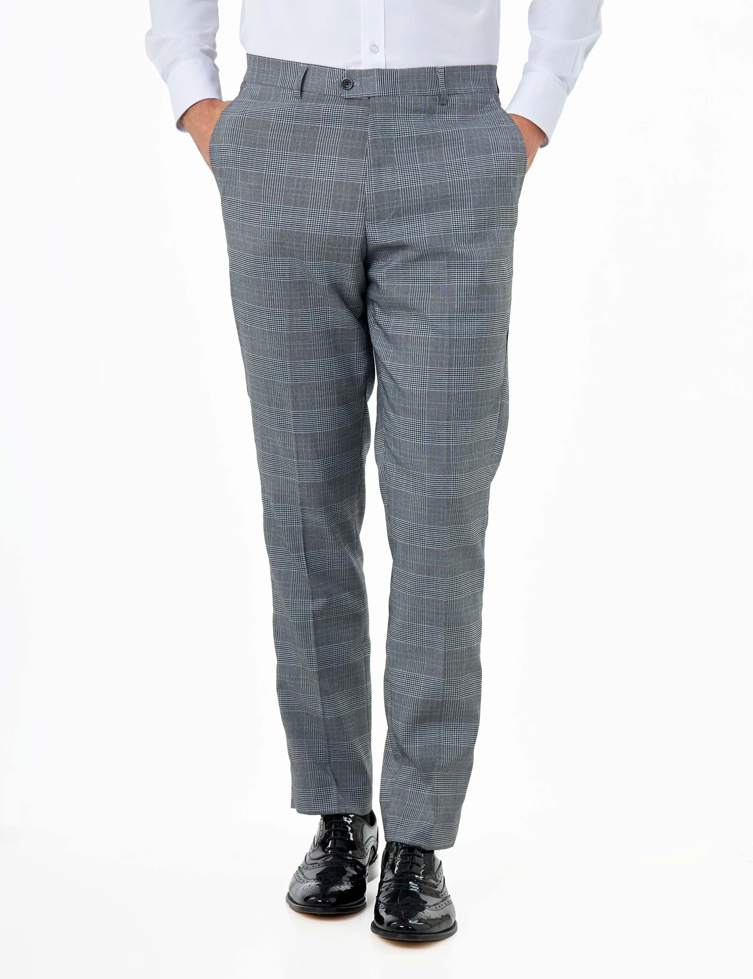 EKON - Grey Prince of Wales Check Suit 3 Piece Tailored Fit