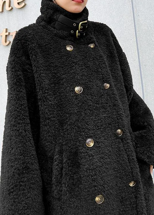 Elegant chocolate woolen coats Winter coat lapel pockets coats