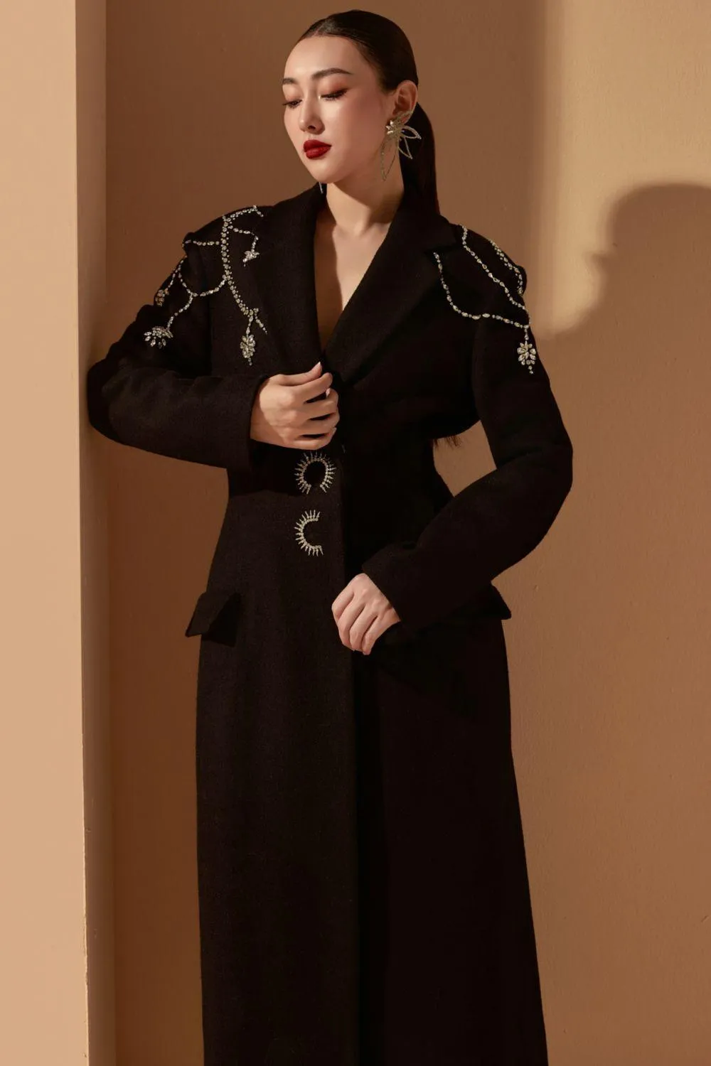 Evelyn Straight Notch Lapel Felt Trench Coat