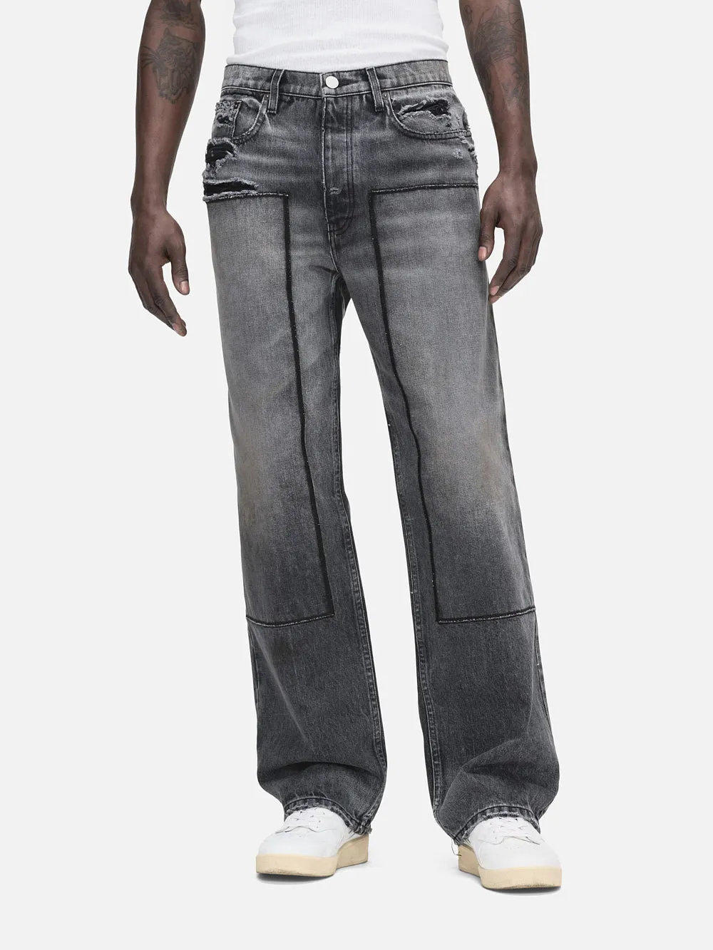 Extra Wide Leg Jean Patched -- McAllen Dark