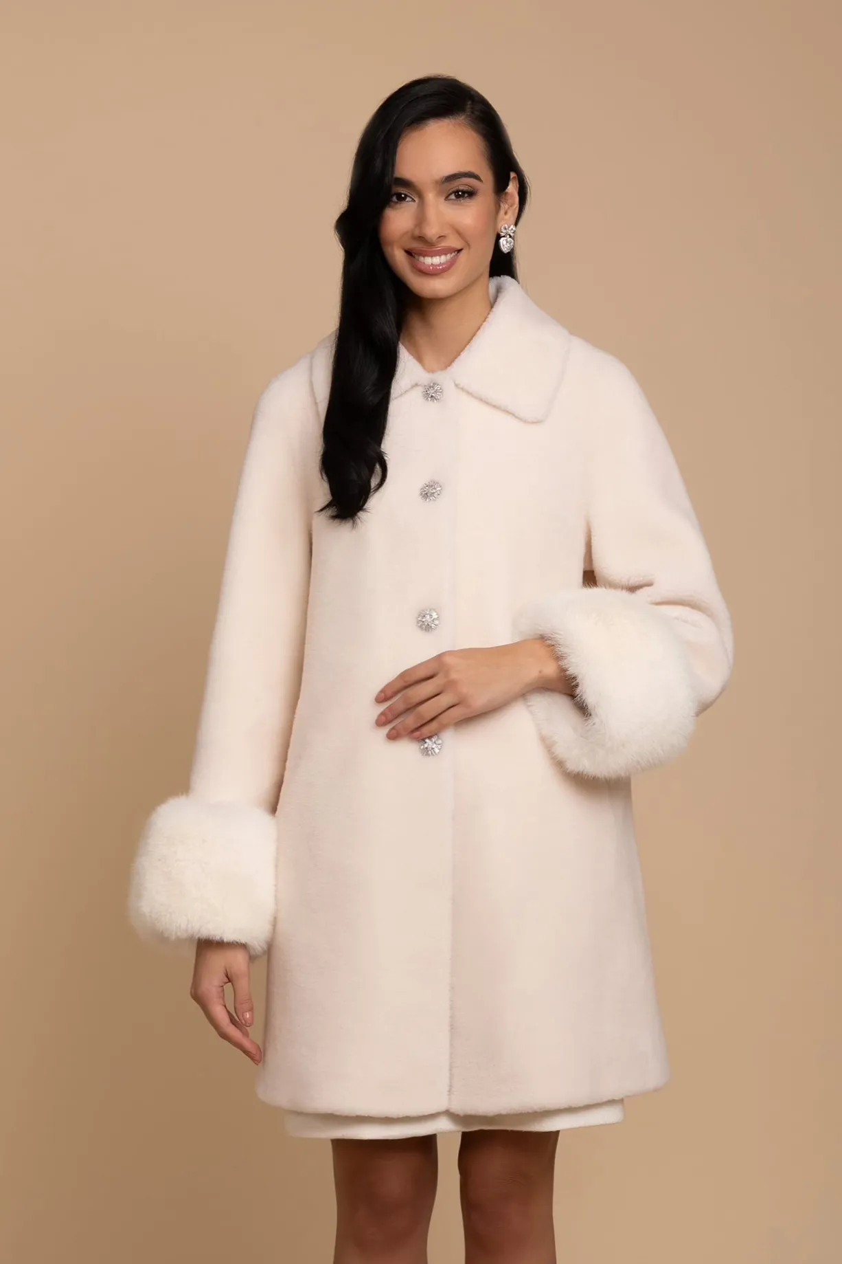 'Fairytale' Wool and Faux Fur Teddy Coat in Bianco