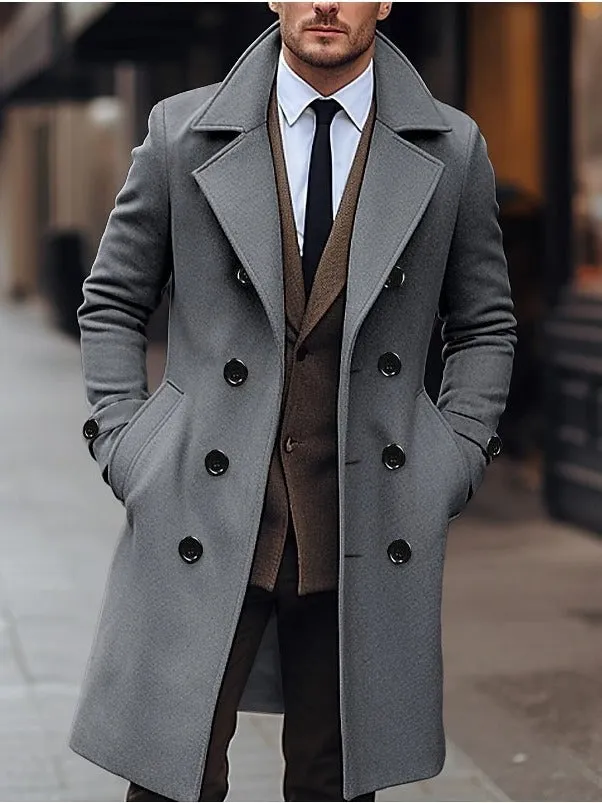 Fall Winter Men Woolen Coat Double Breasted Long